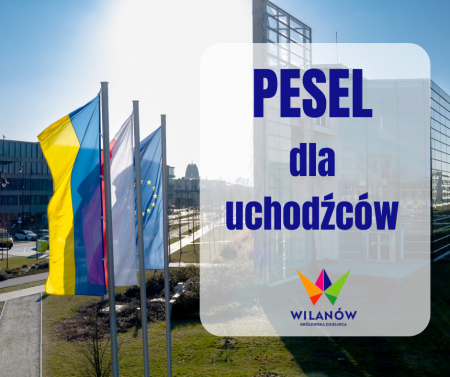 Pesel dla uchodźców, flagi UE, polska, ukraińska, budynek urzędu.